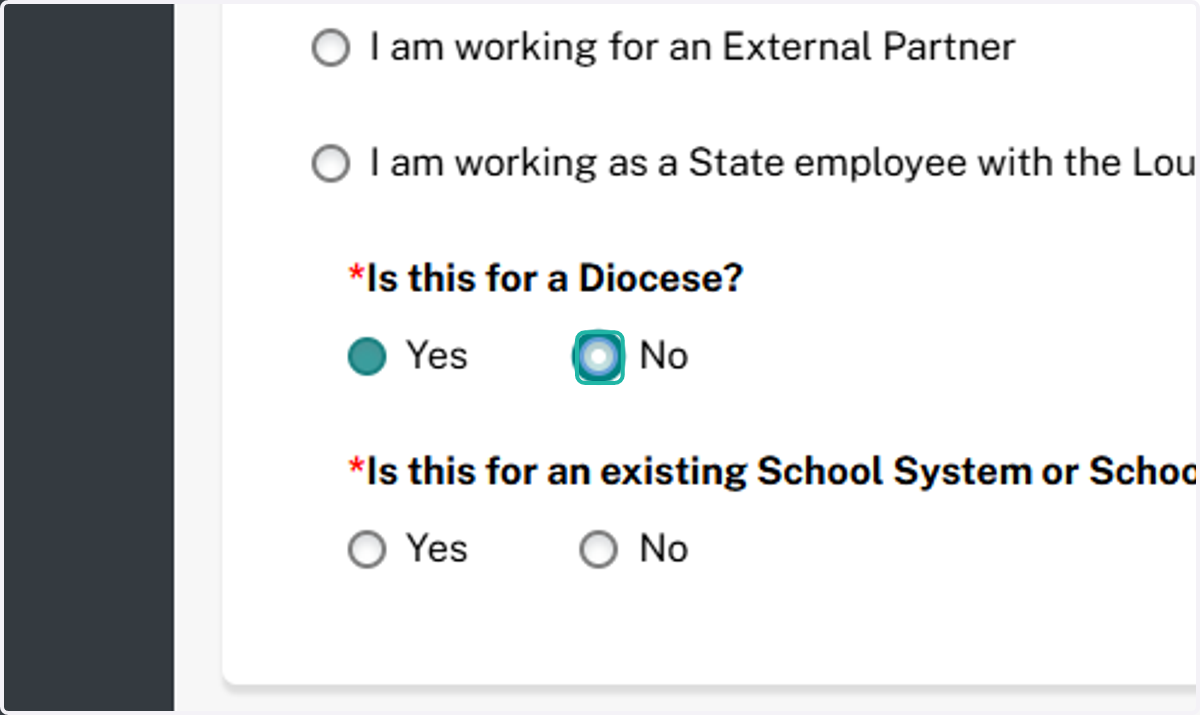 If your school is not a Diocesan school, select 'No'.