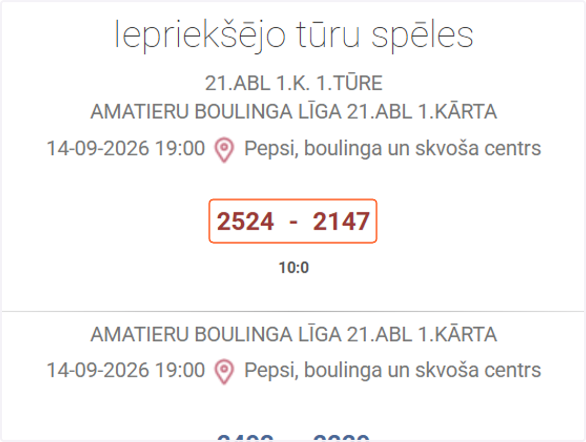 Lai apskatītu spēles protokolu, spiežam uz interesējošās spēles rezultātu ...
