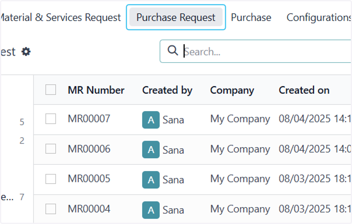 Click on Purchase Request