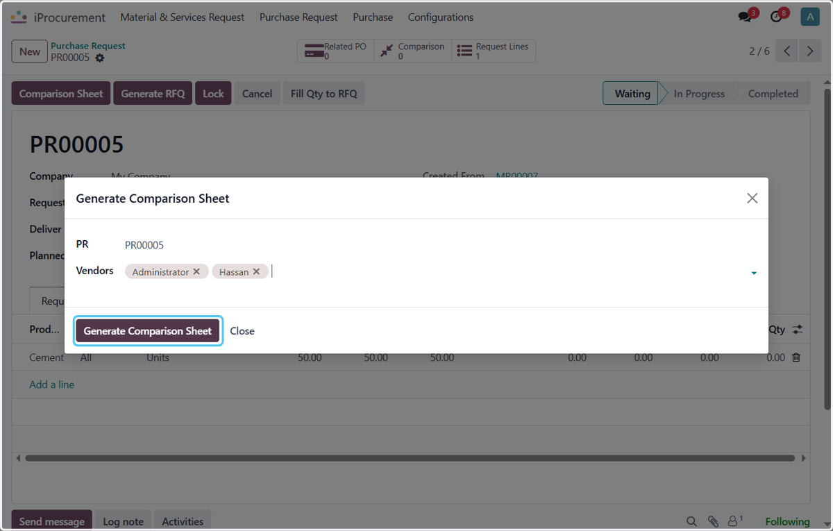 Click on Generate Comparison Sheet