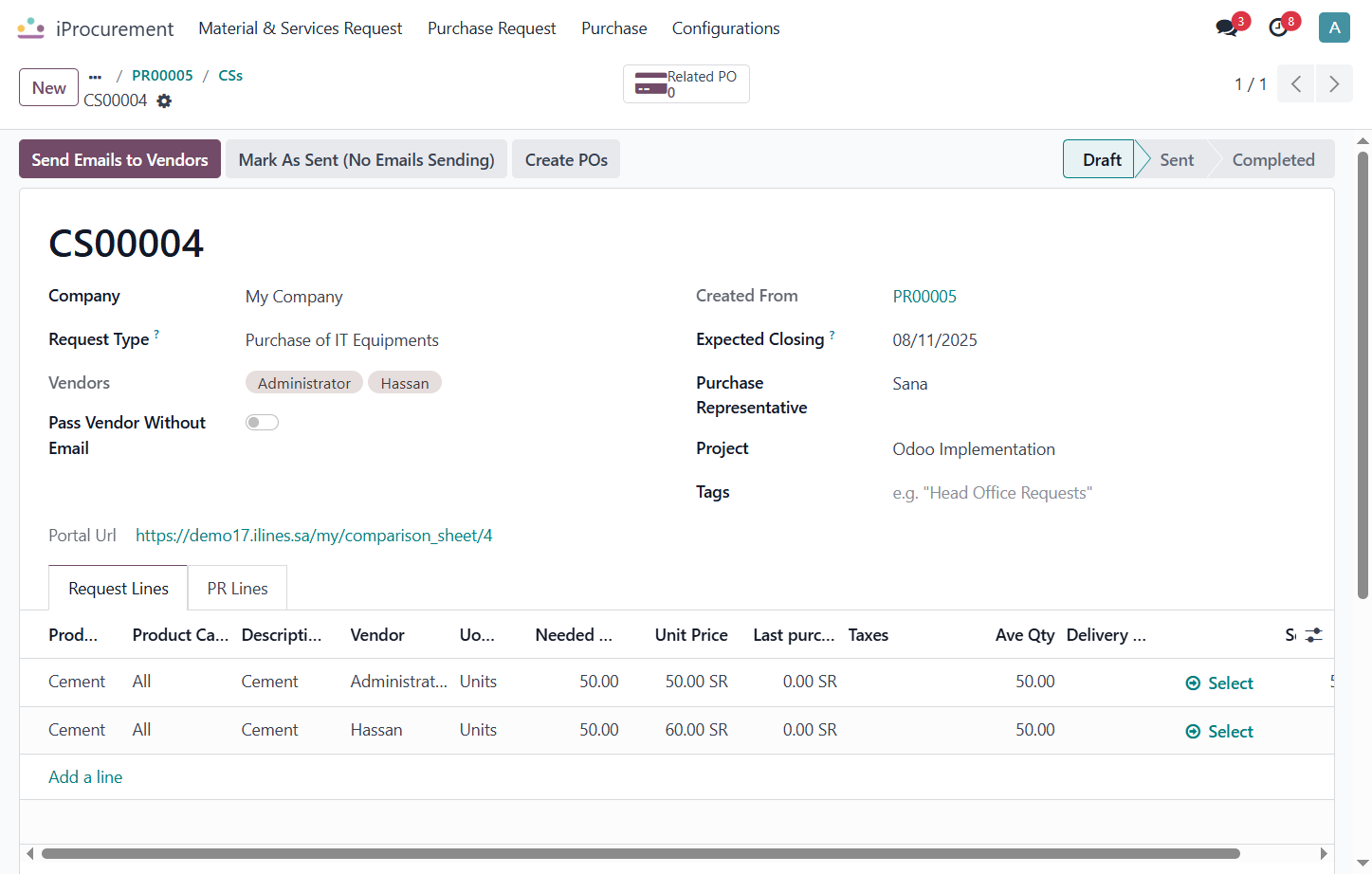 Click on Send Emails to Vendors