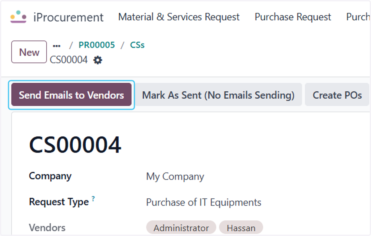 Click on Send Emails to Vendors
