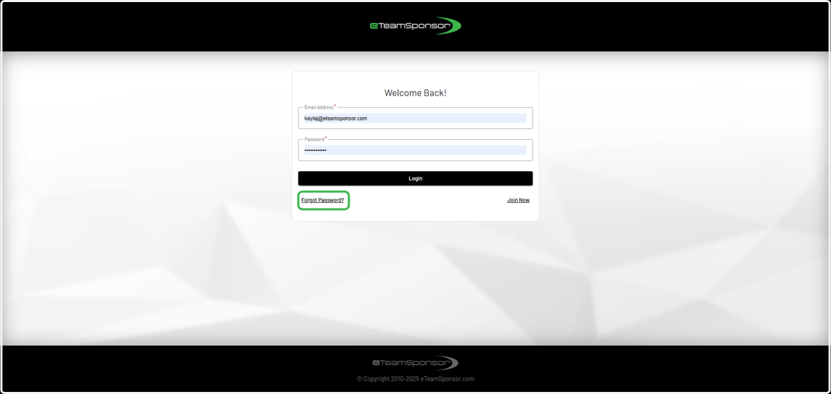 (optional) Utilize "Forgot Password" option, if needed