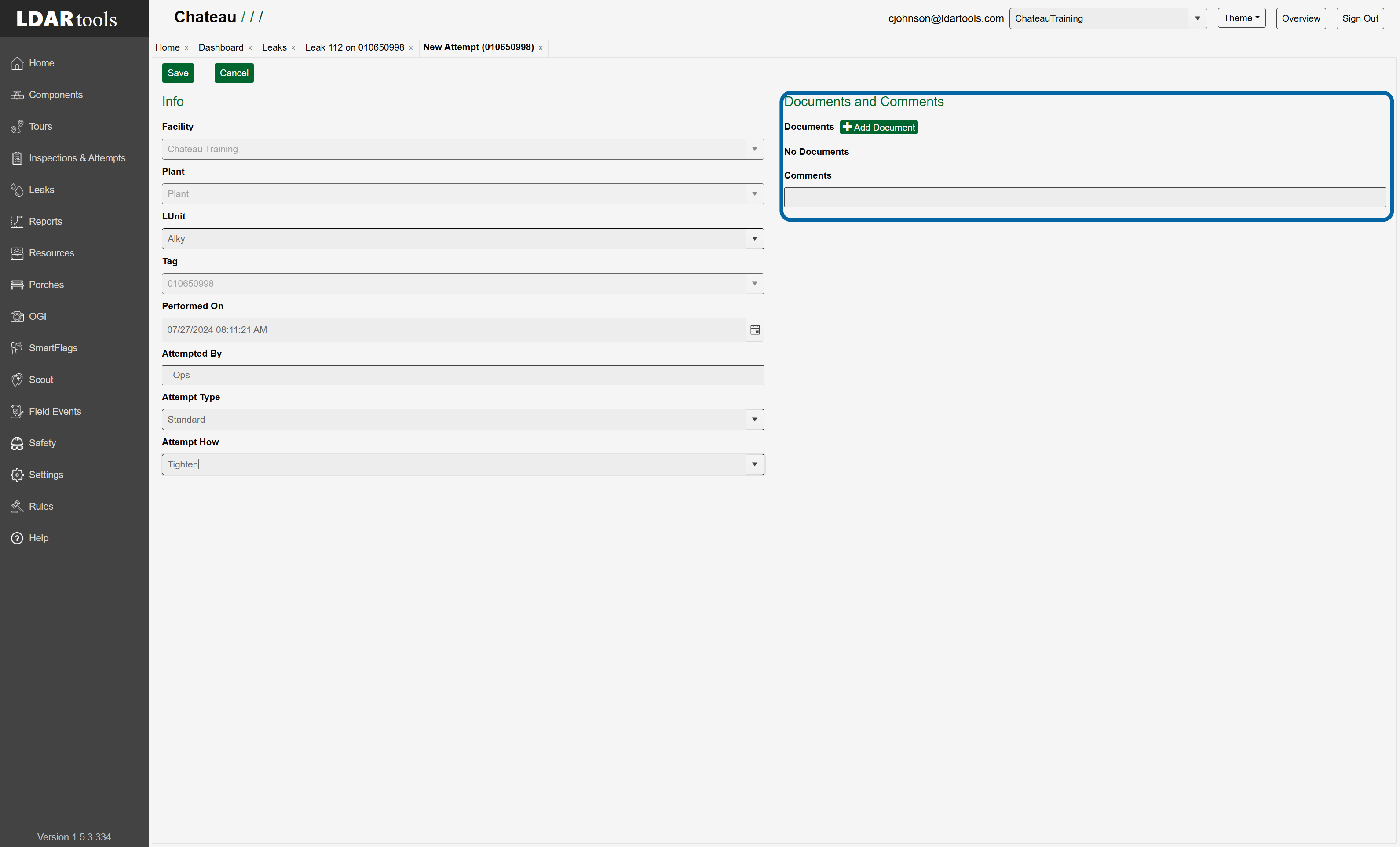 Option to add documents and comments