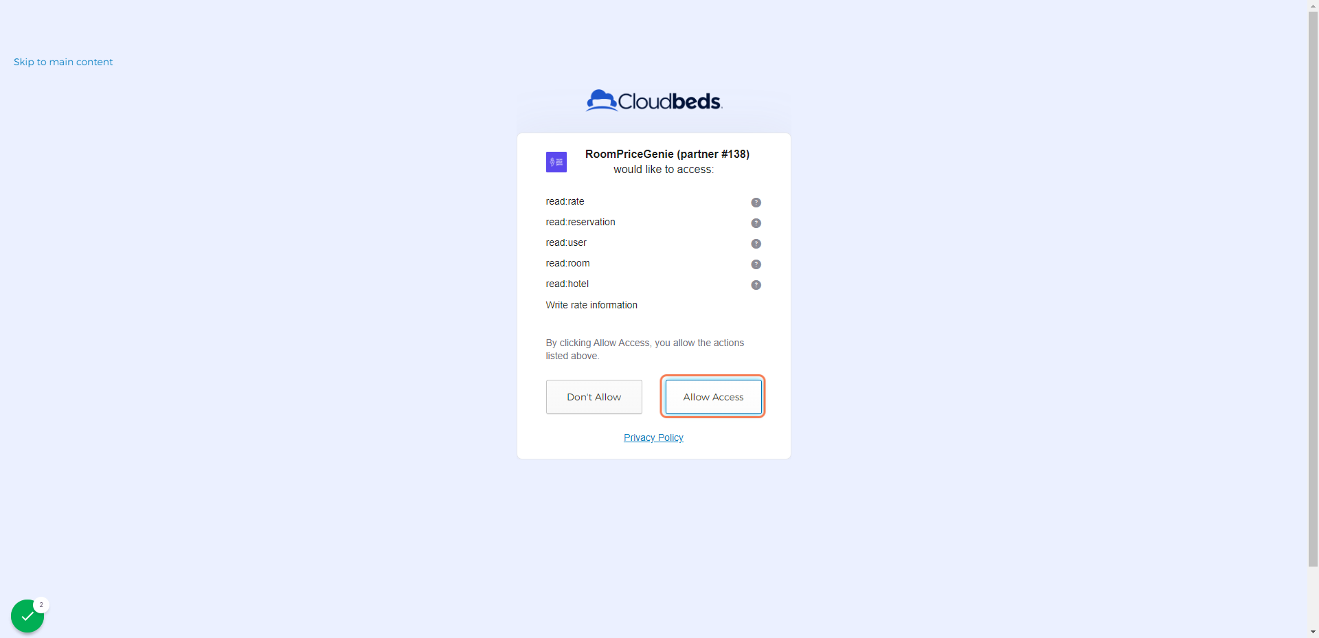 You will be redirected to a new page. Click on Allow Access