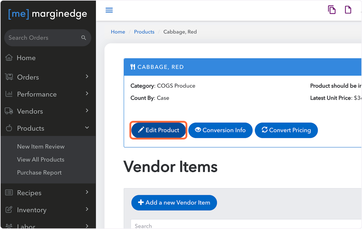 Find the product you want and open, click "Edit Product"