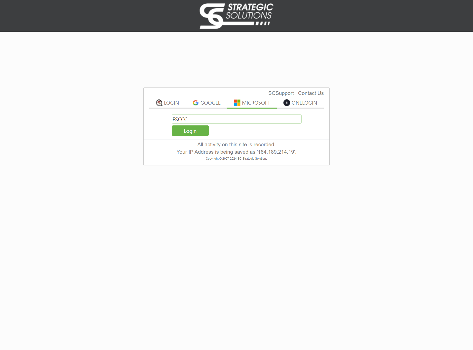 Click on Microsoft. Be sure to use ESCCC (case sensitive) as the domain.