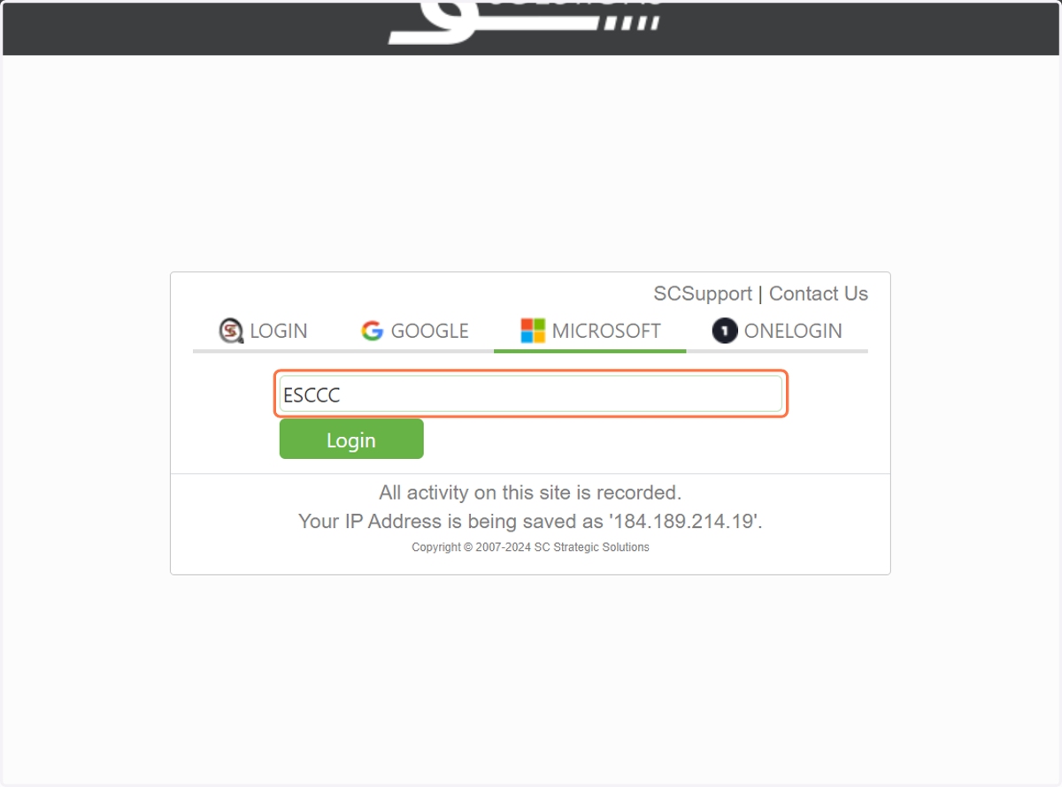 Click on Microsoft. Be sure to use ESCCC (case sensitive) as the domain.