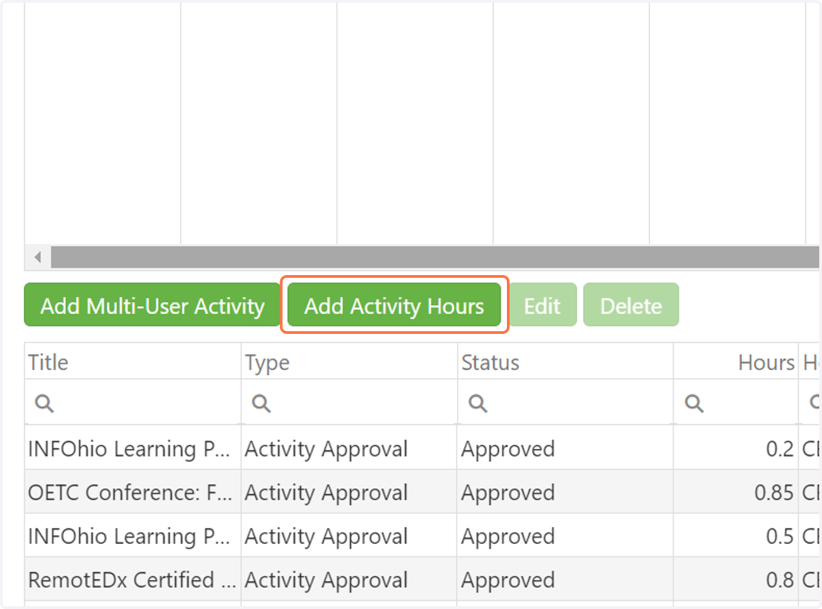 Click on Add Activity Hours to upload an activity.