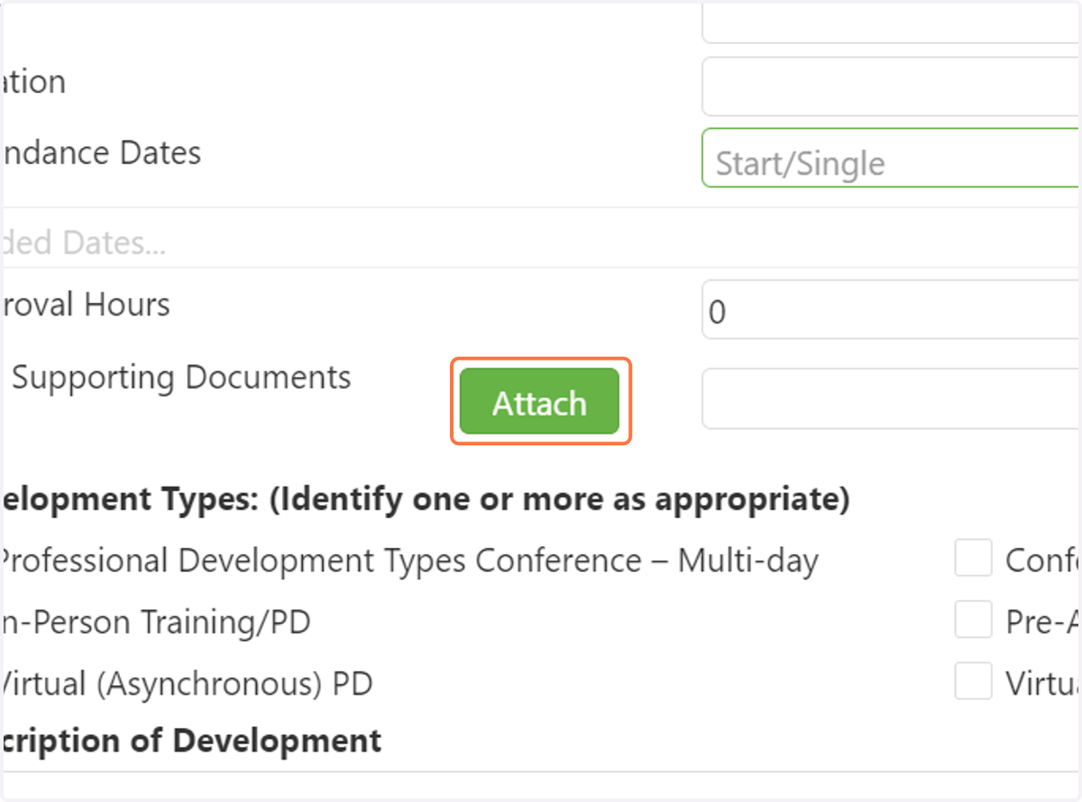 Click on Attach to upload a certificate, transcript, or Educator Exiting an LPDC form.