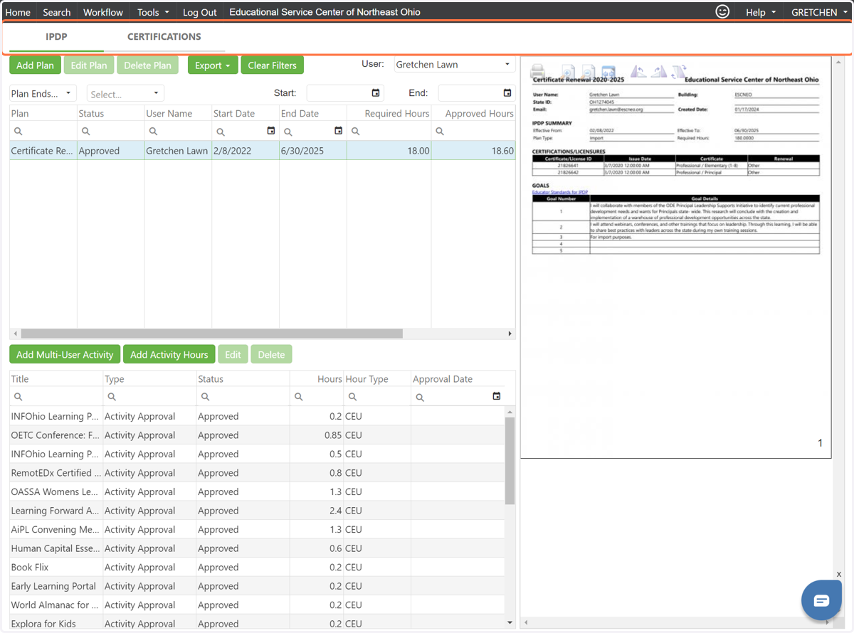 To add an activity, be sure to click on your current approved IPDP in order to highlight it.