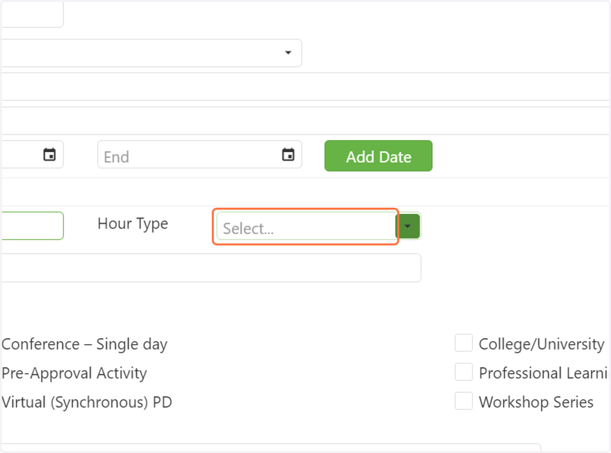 When you add hours, be sure to select the hour type.