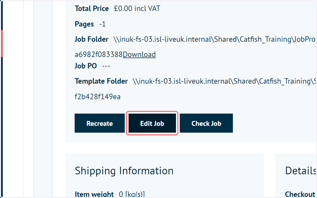 Click on Edit Job in the Product section of the job in SPO
