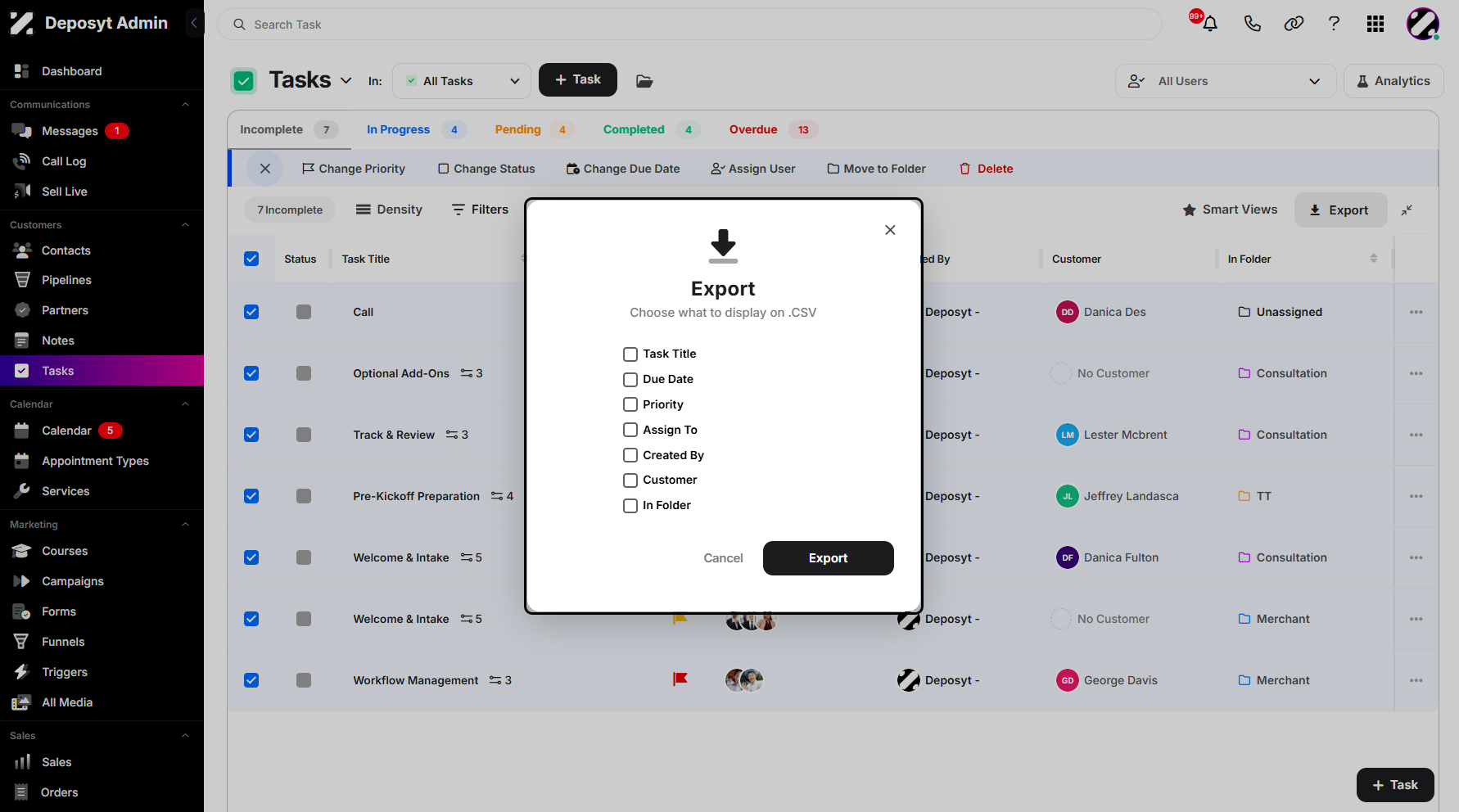 Step 5: A pop-up window will appear, prompting you to select which data fields you want to include in the CSV file.