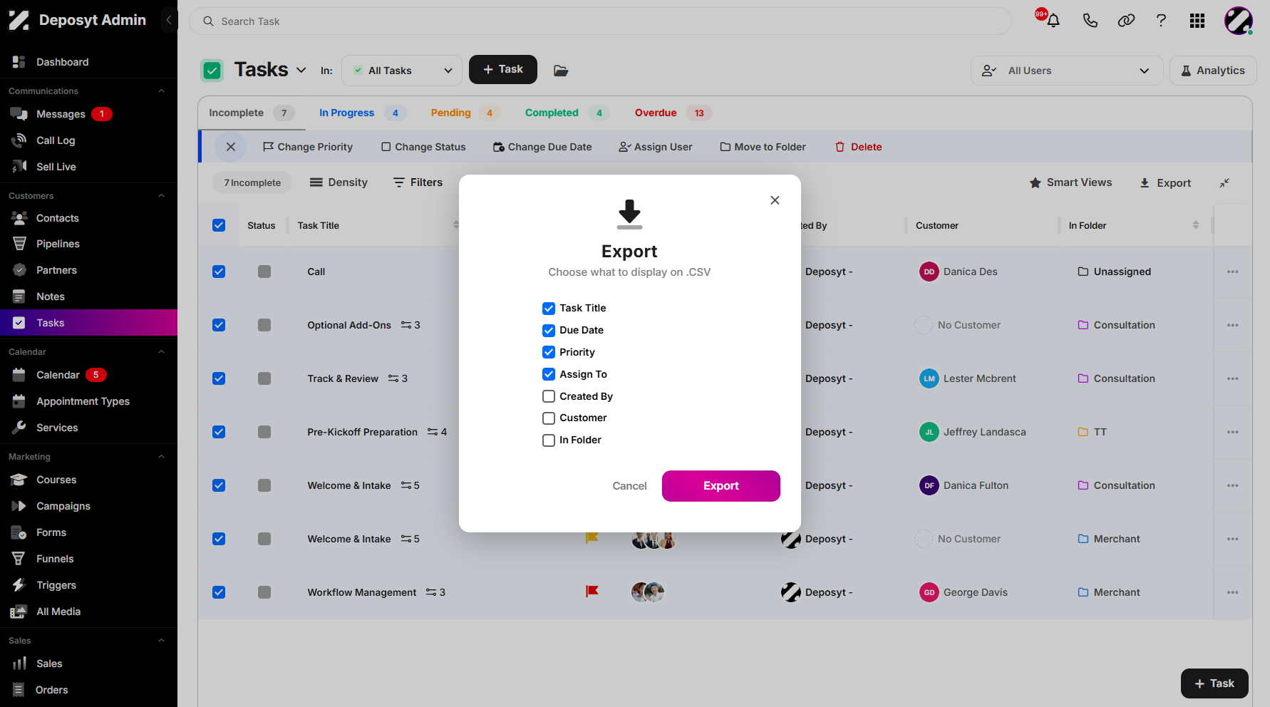 Step 6: After selecting the data fields, click on Export to proceed.