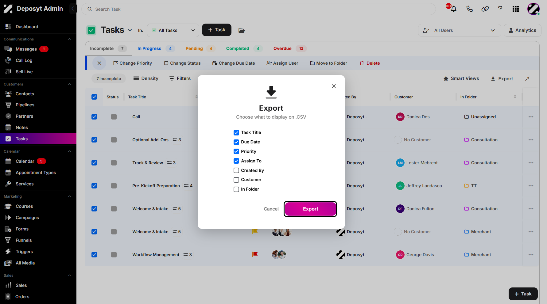Step 6: After selecting the data fields, click on Export to proceed.