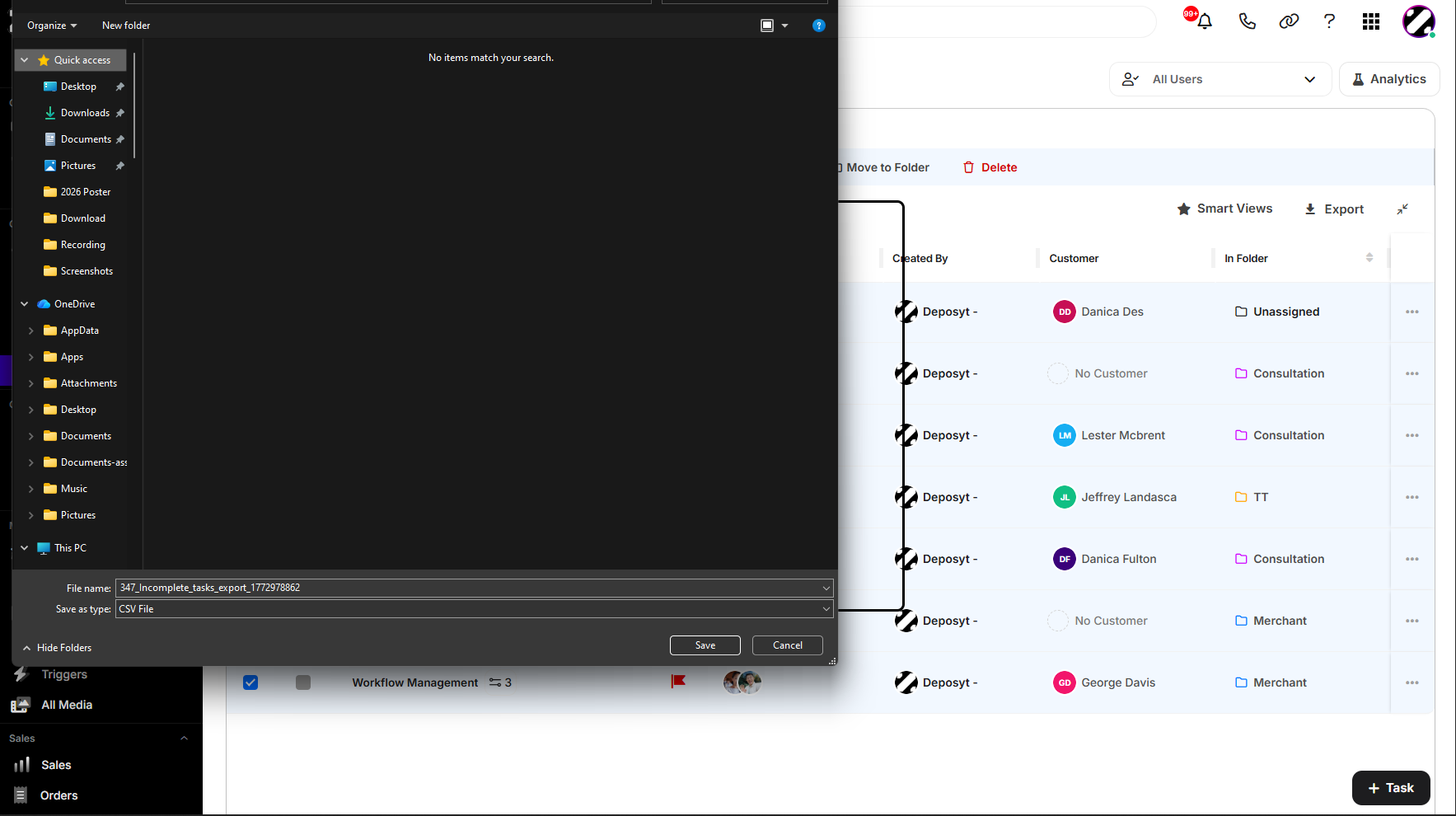 Step 7: Your file browser window will appear, allowing you to choose where to save your task CSV file.