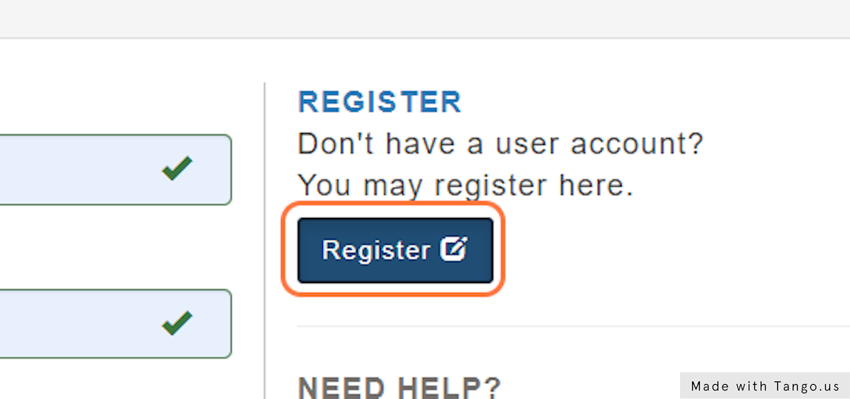 Find your Organization Login page. Locate and click the the "Register" Button
