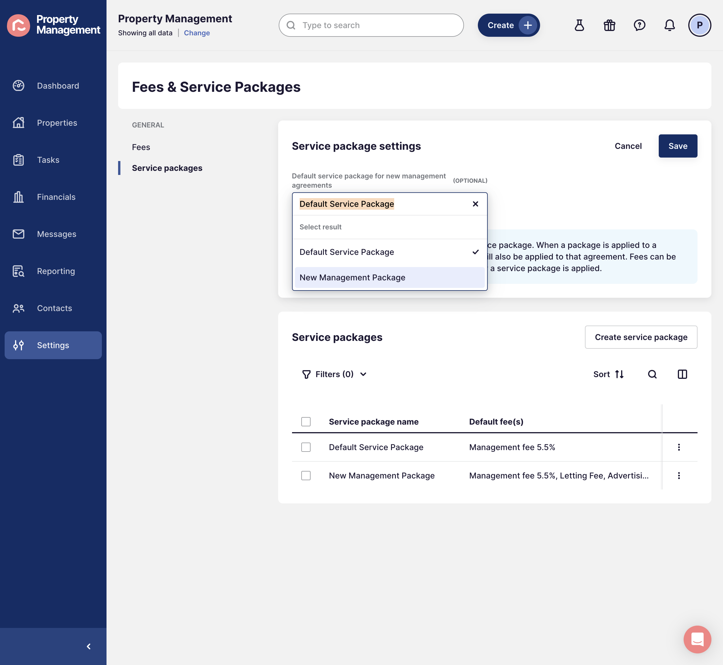 Update your default service package