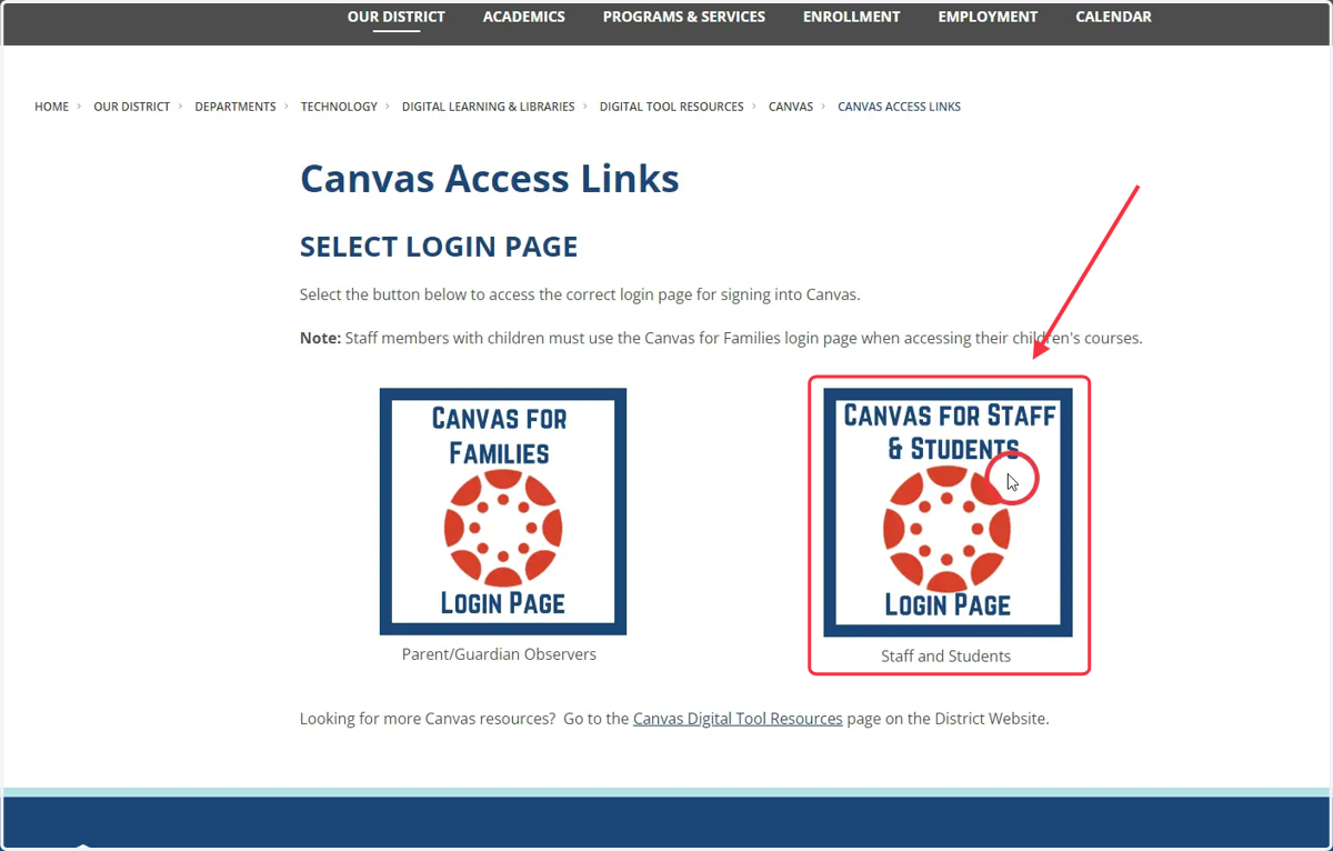 Options for Canvas login page