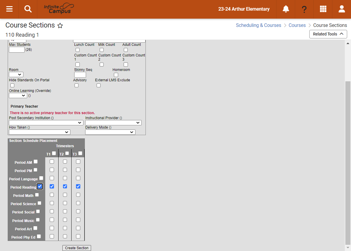 Click on Create Section