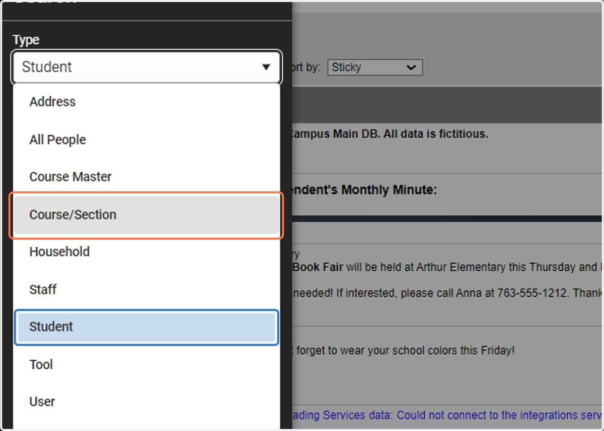 Click on Course/Section
