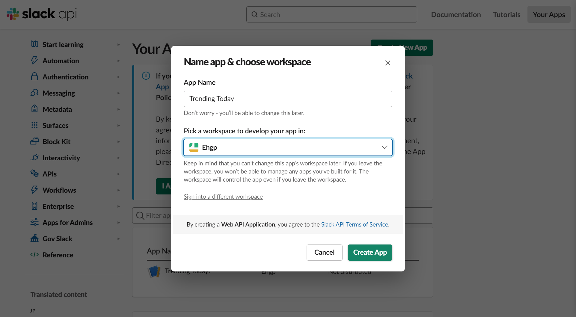 Click on Create App