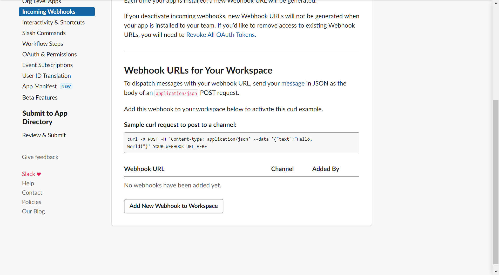 Click on Add New Webhook to Workspace