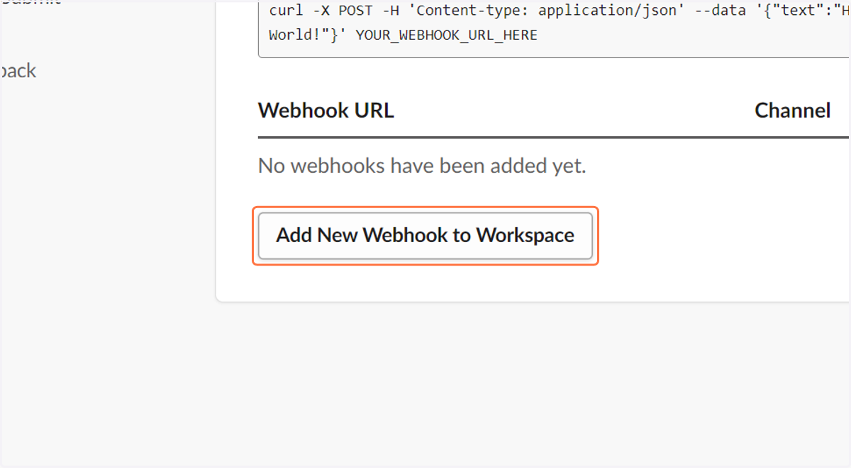Click on Add New Webhook to Workspace