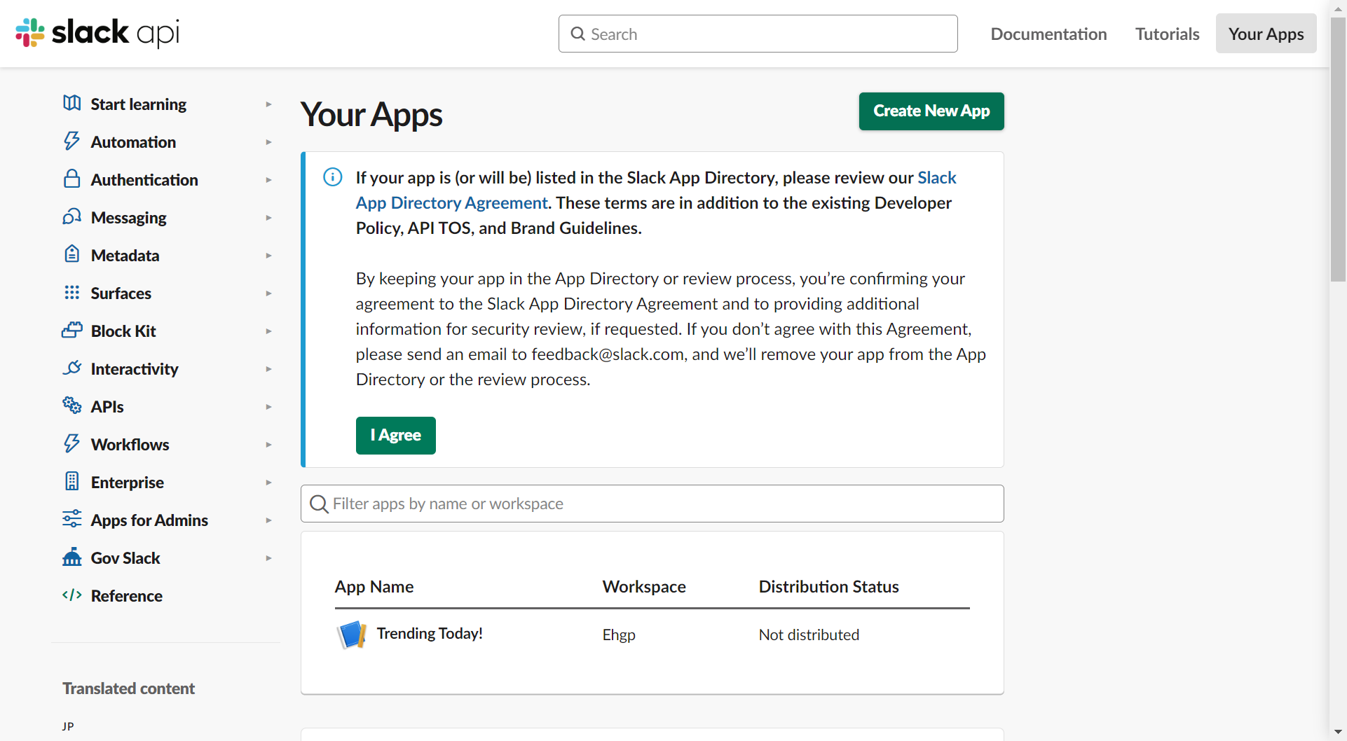 Click on Create New App