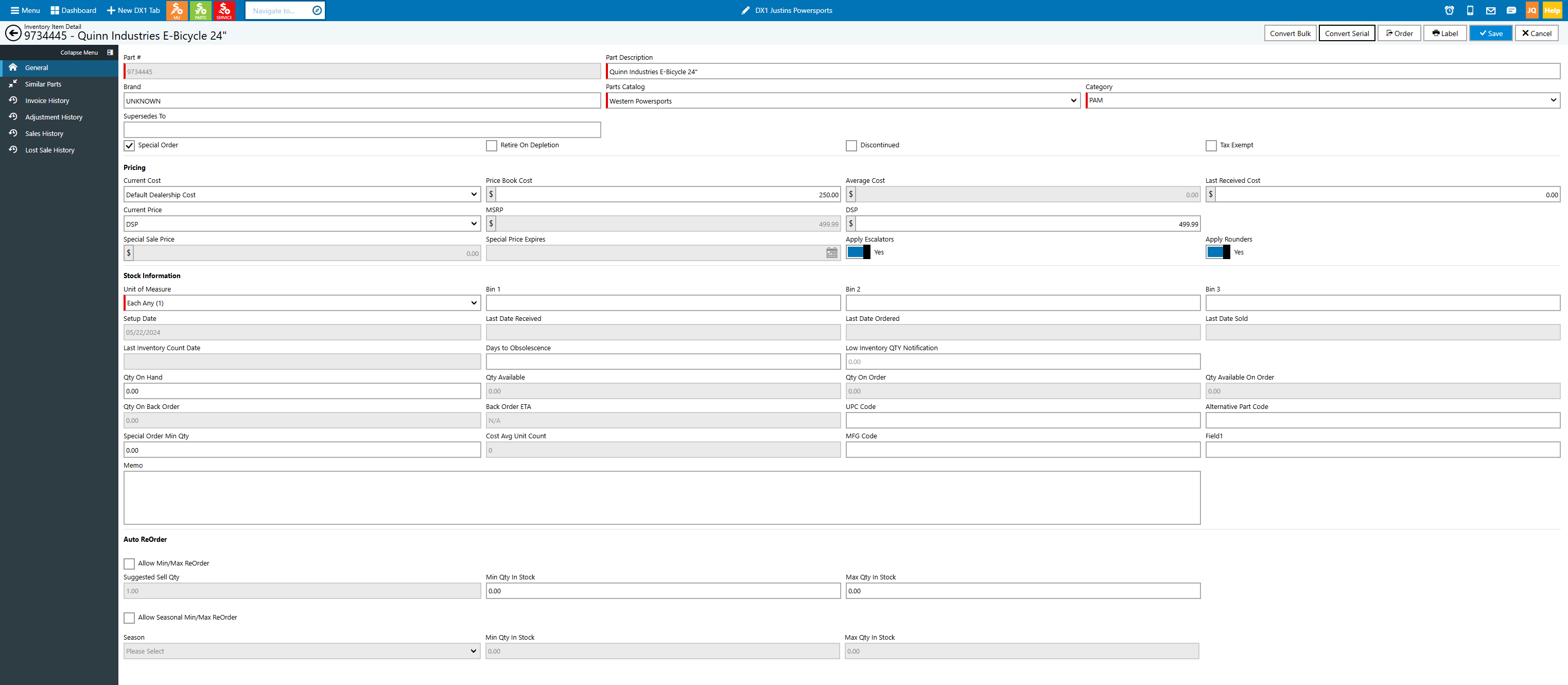 Once in the Part Detail, Click on Convert Serial