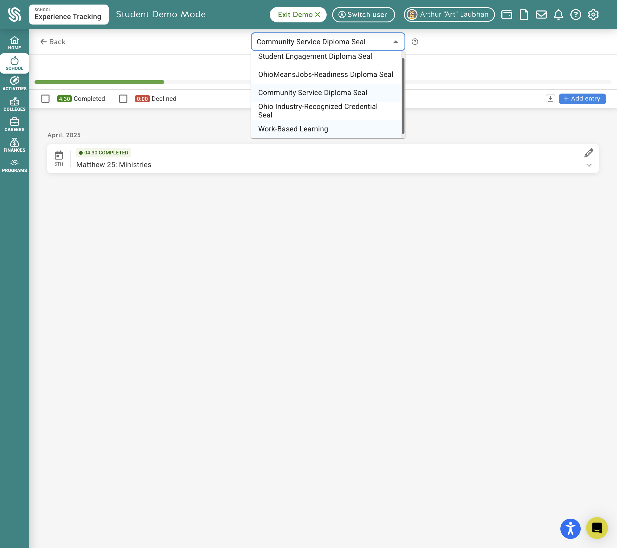 You will now see that experience type listed on multiple trackers
