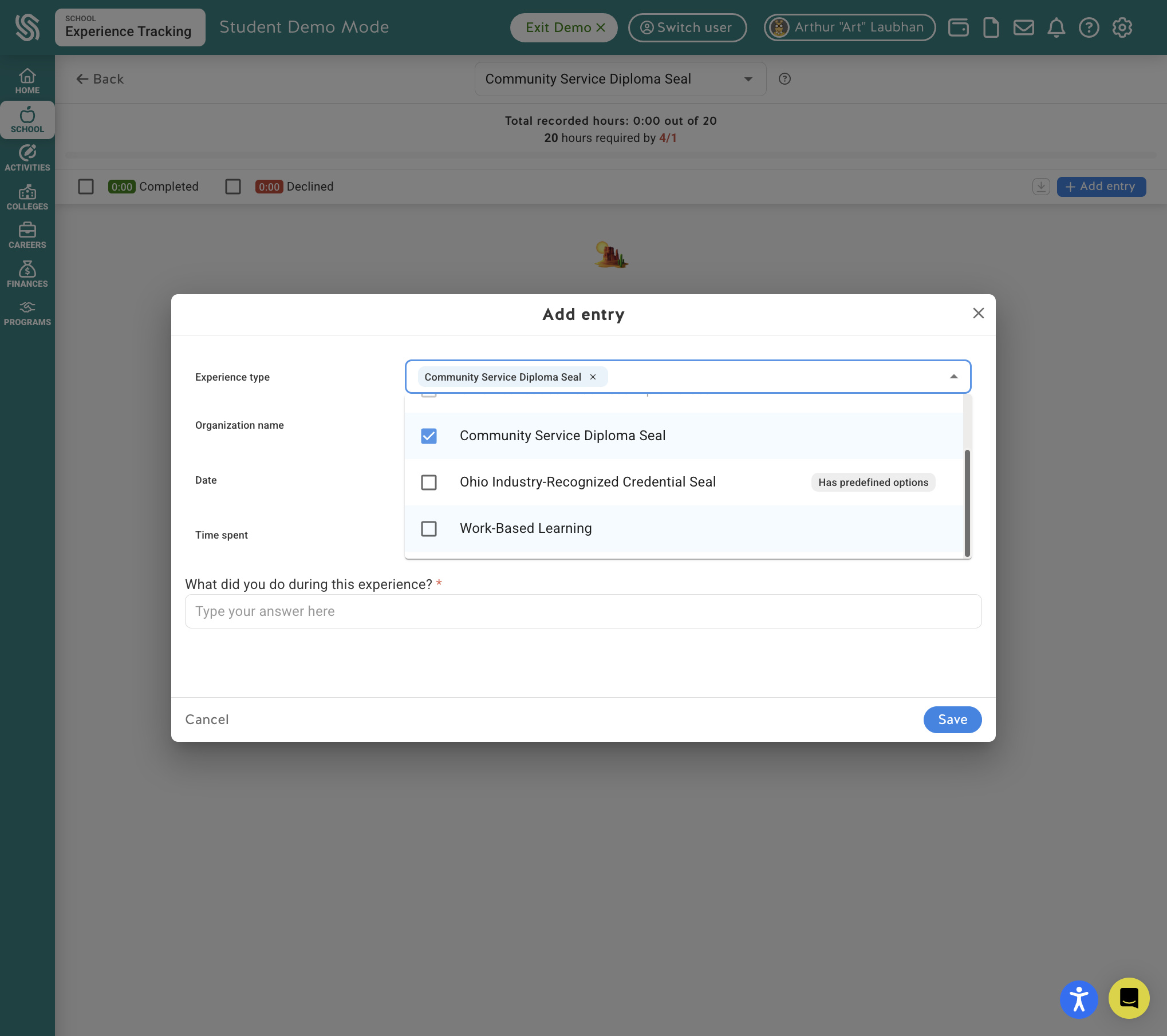 Select more than one exeprience typ type