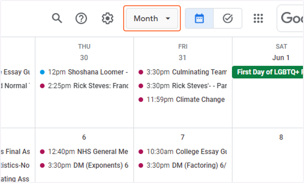 Click on dropdown box to view as month