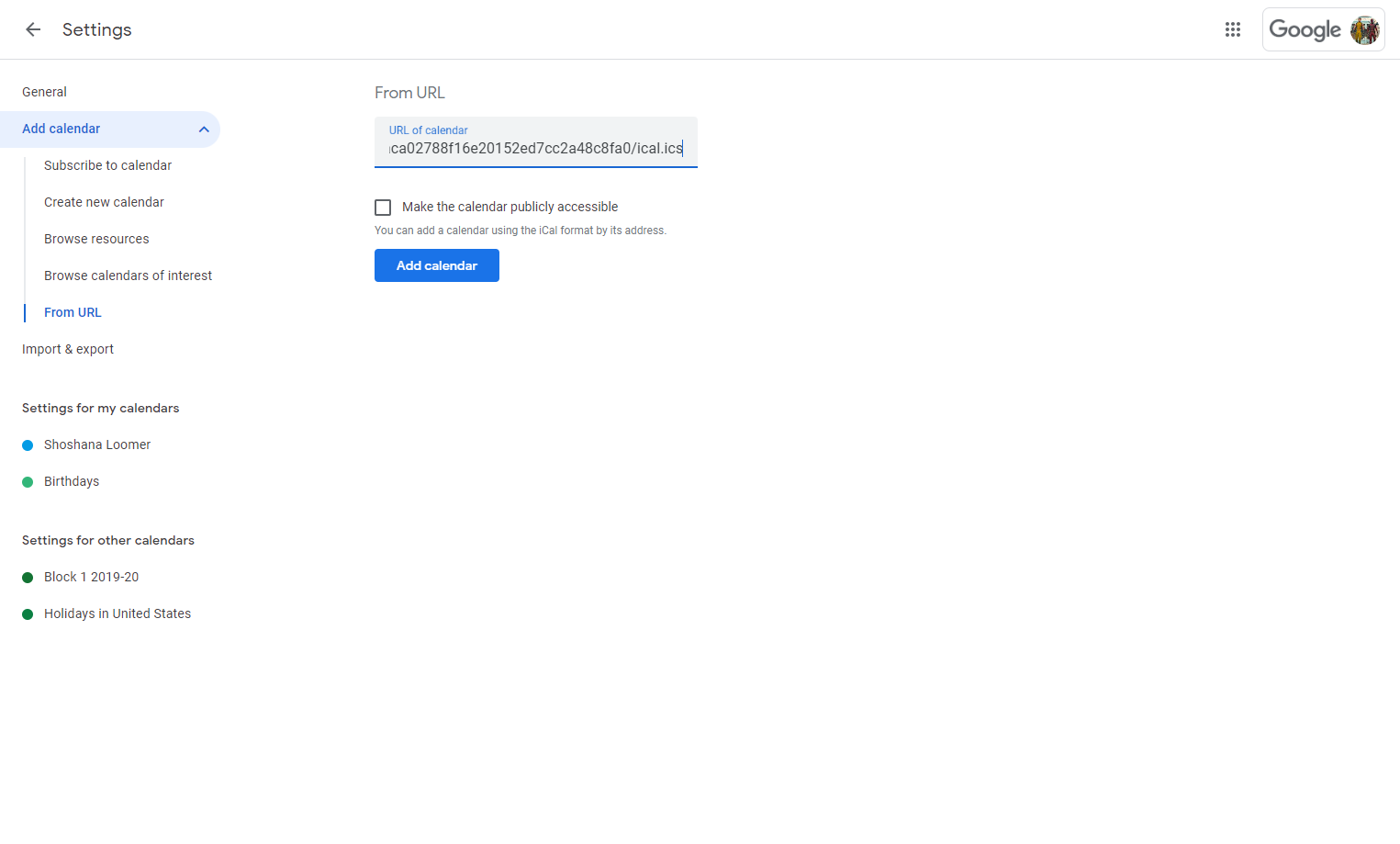 Paste selected text from Schoology into the URL of Calendar