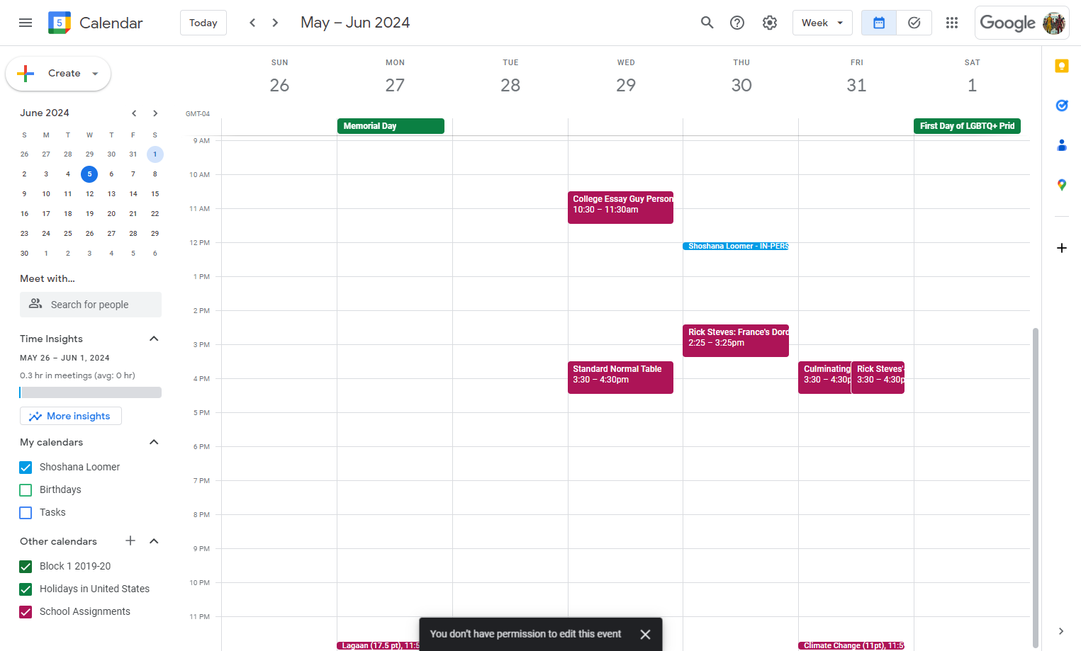 Click on an event to view Assignment, link in Schoology, etc.