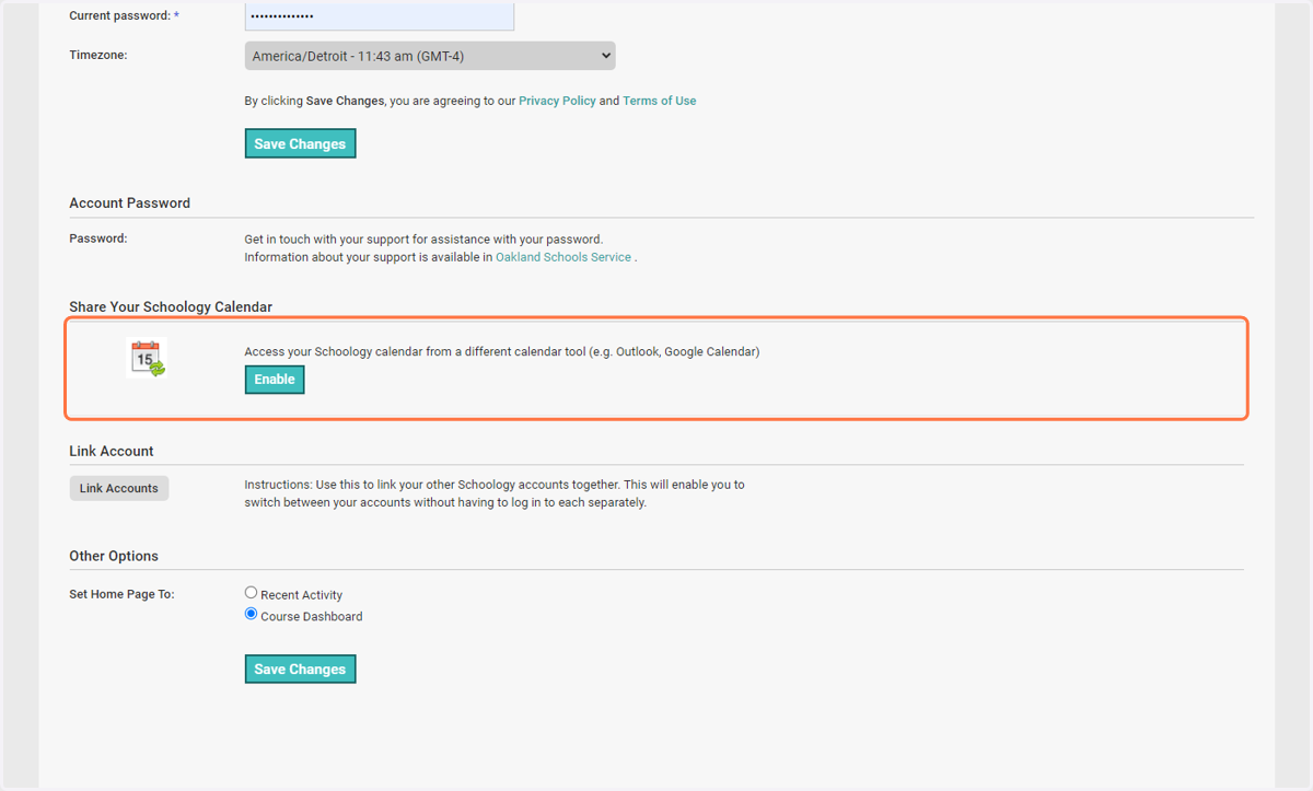 Scroll down and then click on Share Your Schoology Calendar