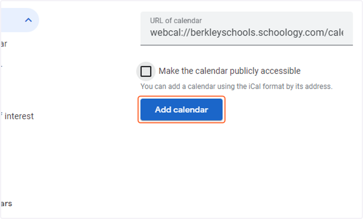 You can decide whether to check the box. Click on Add calendar
