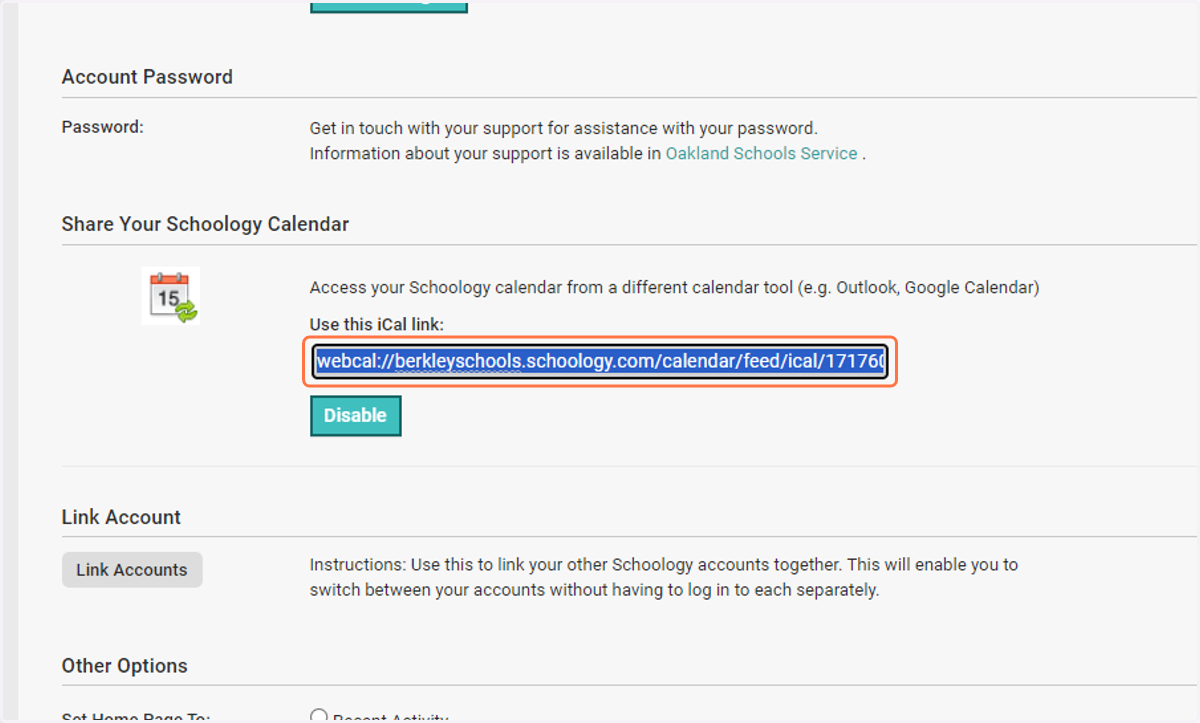 Copy input from the Use this iCal link