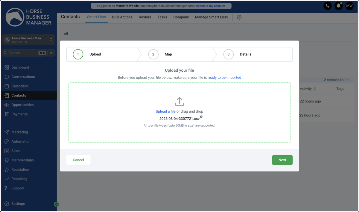 Click Upload File & locate your CSV file or drag and drop it into the upload box