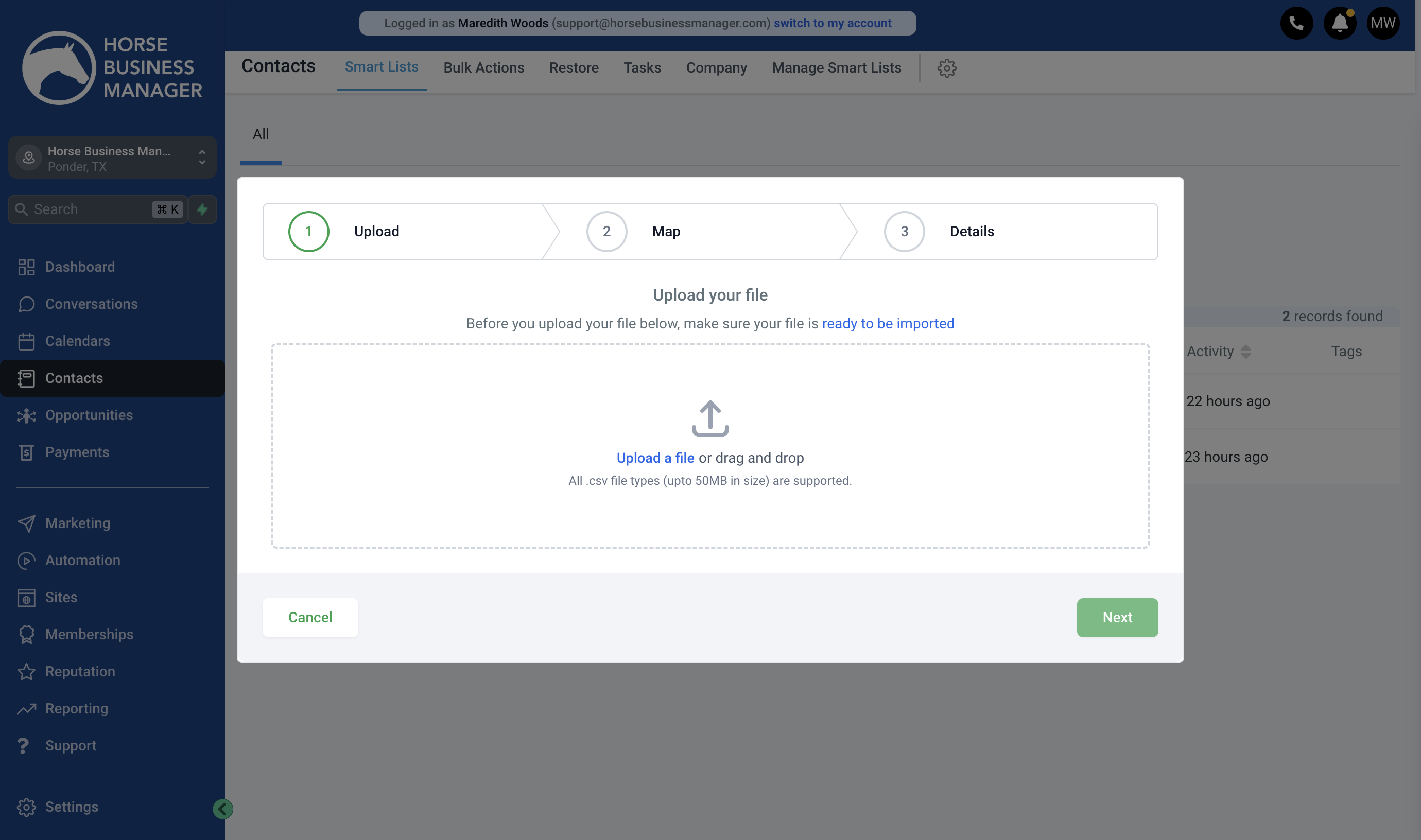 A box will open for you to upload your CSV file