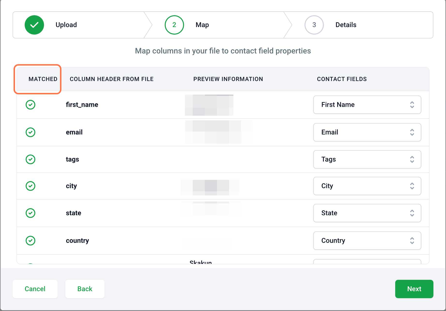 Review the sections to ensure that the fields are labeled correctly