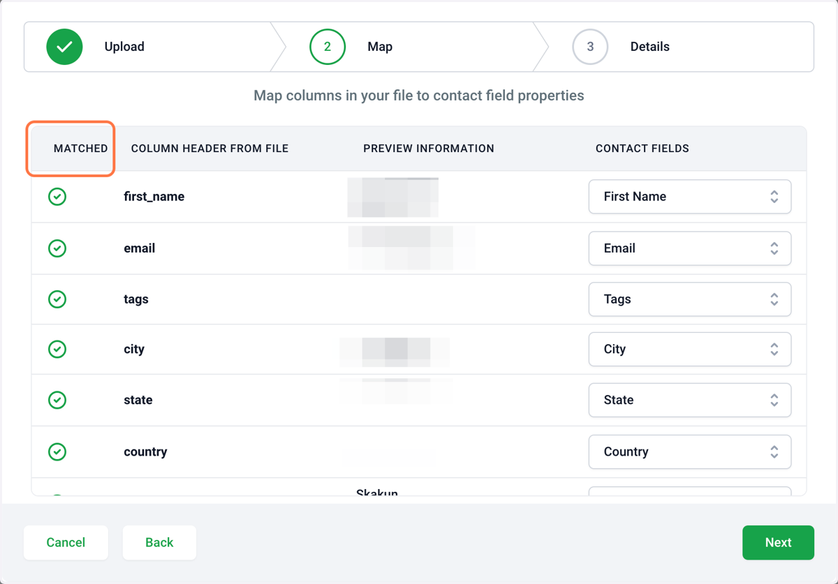 Review the sections to ensure that the fields are labeled correctly