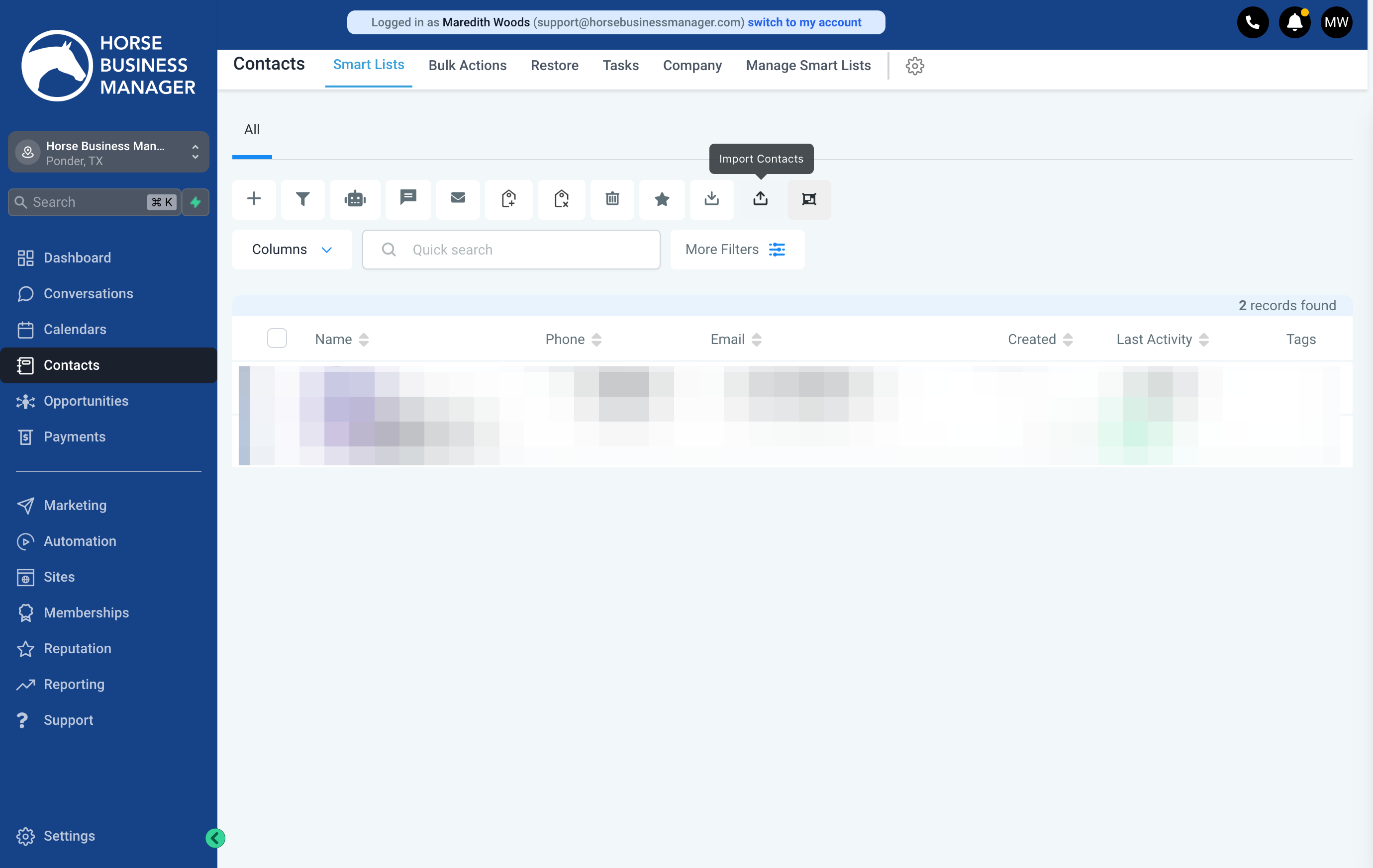 Click on the Import Contacts Icon