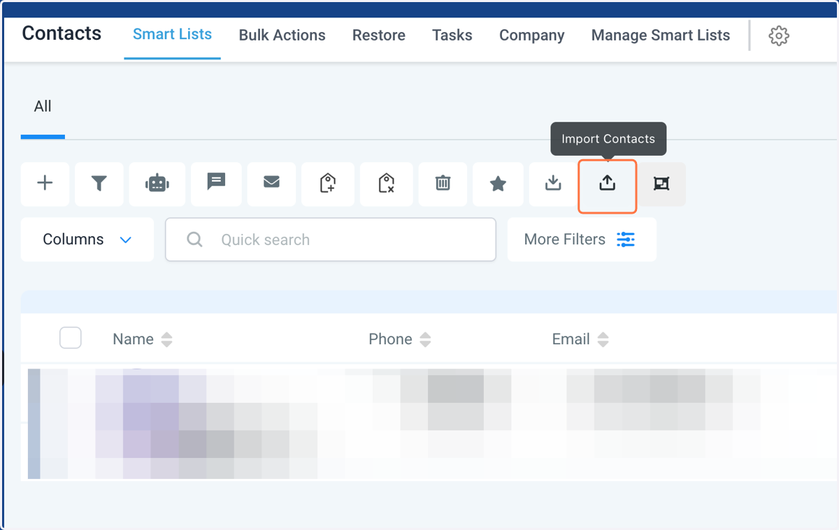 Click on the Import Contacts Icon