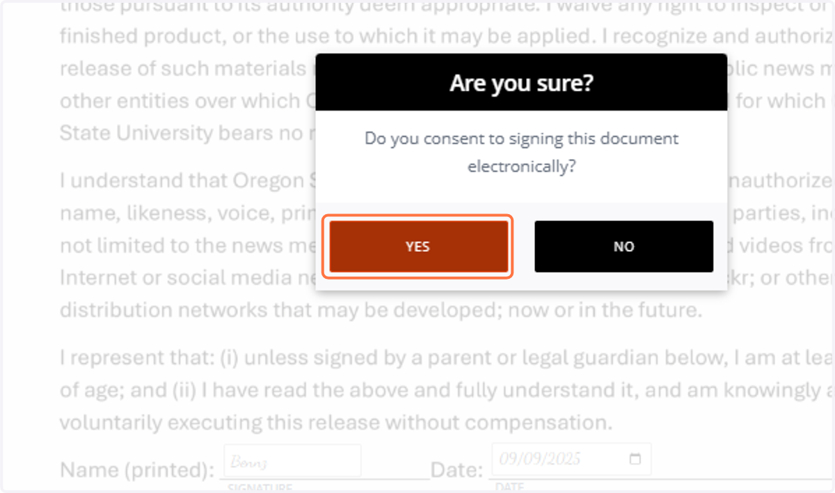 Please click “Yes” to continue.