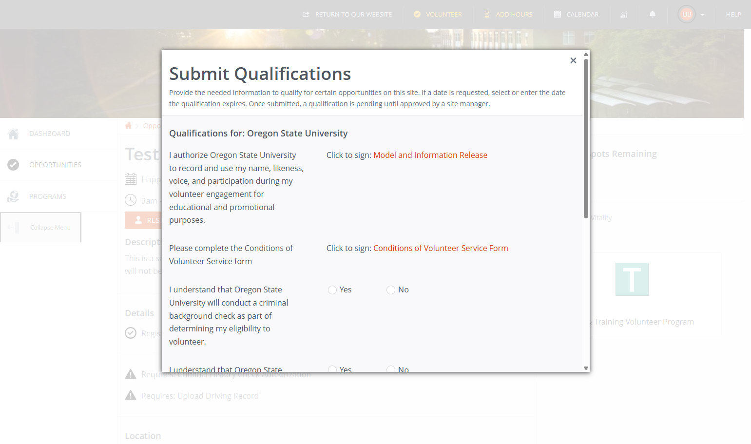 After clicking “Respond”, you will be asked to complete the following qualifications:
