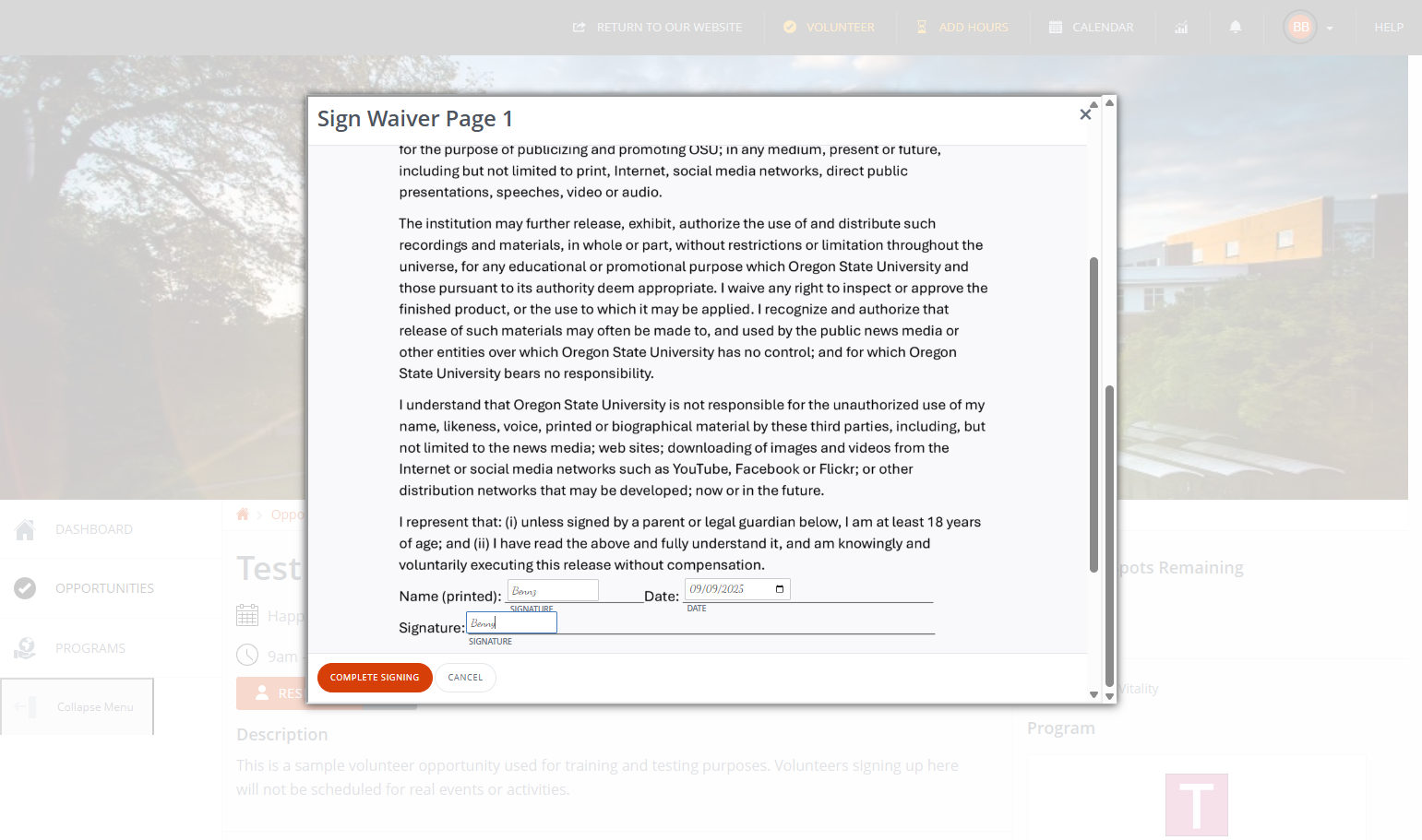 1. Read the document and scroll down to the signature field. 2. Type your full name exactly as it appears on your photo ID. 3. After the word “Signature,” enter the date and then sign the document by typing your name a second time.