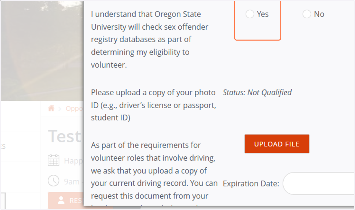 Consent to a Sex Offender Registry Check Select “Yes, I consent” to allow OSU to check sex offender registry databases as part of your eligibility screening.