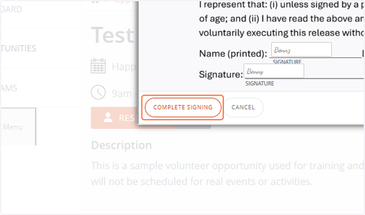 Click “Complete Signing”